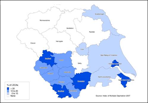 Figure 2: Areas with SOAS in most deprived decile