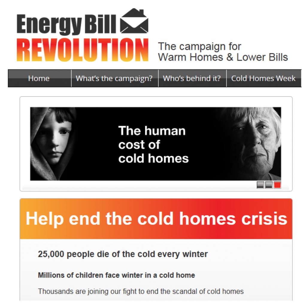 The homepage of the Energy Bill Revolution website