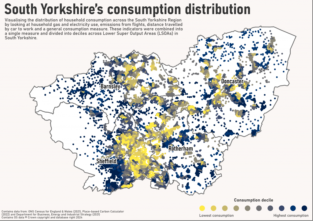 Shows the distribution of household consumption across the South Yorkshire Region